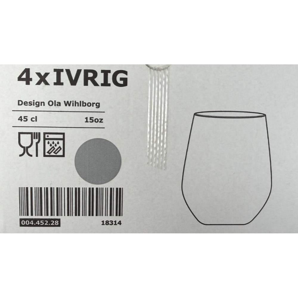 IKEA IVRIG Set Of 4 Wine Drink Glasses Grey 004.452.28 / 18314 45cl 15oz NEW